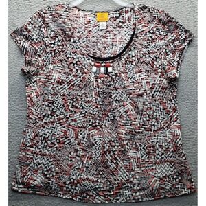 Ruby Rd. Blouse W/Camisole Top Womens Large Multi Geometric Beaded Studded Neck